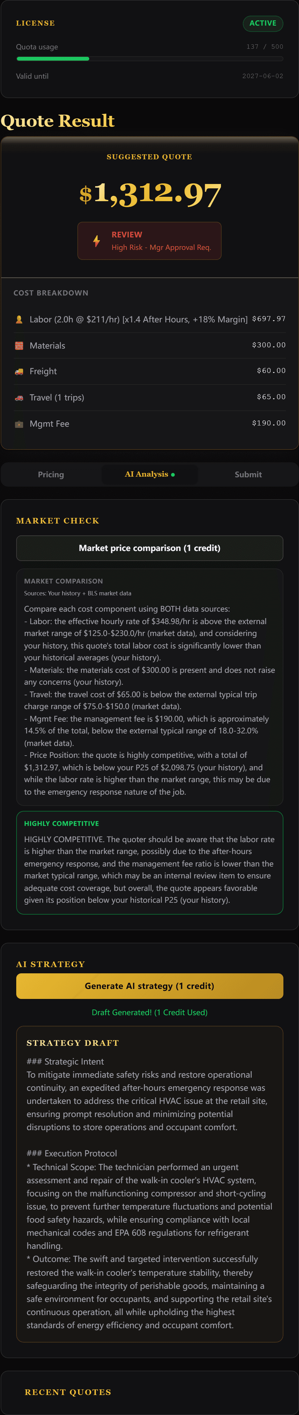 AI-drafted strategy memo and market comparison